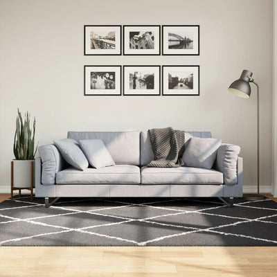 Vidaxl vloerkleed shaggy hoogpolig modern 160x230 cm zwart en crème