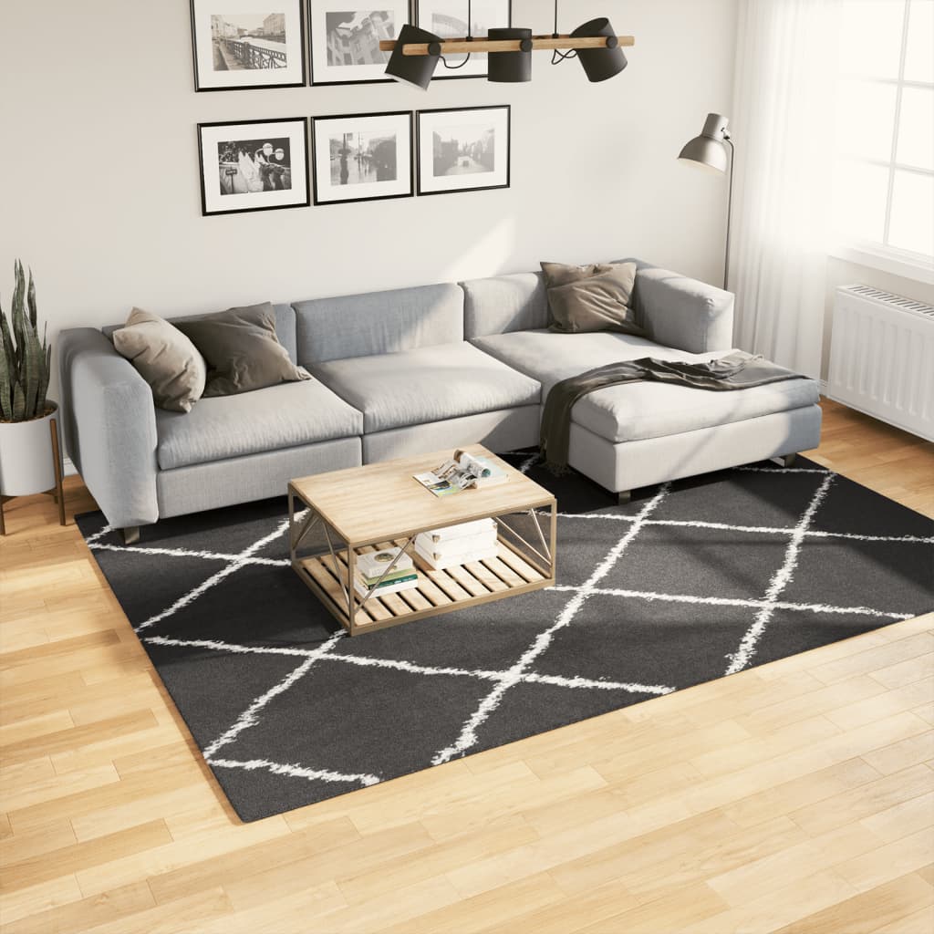 Vidaxl vloerkleed shaggy hoogpolig modern 200x280 cm zwart en crème