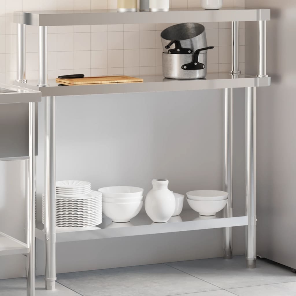 Vidaxx mesa de trabajo de cocina con estante superior 110x30x120 cm acero inoxidable