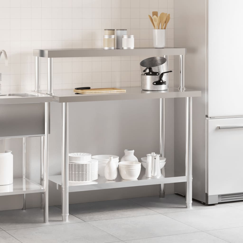 Vidaxx mesa de trabajo de cocina con estante superior 110x55x120 cm acero inoxidable