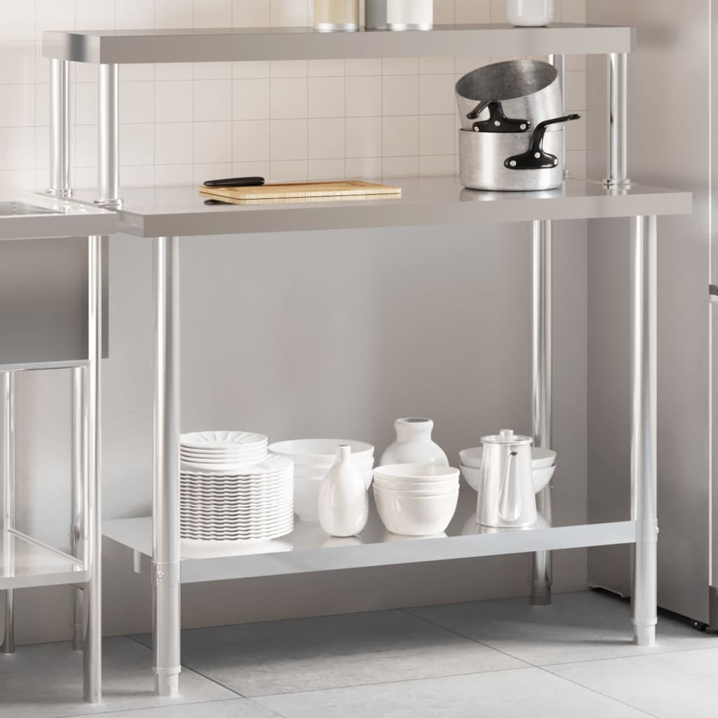 Vidaxx mesa de trabajo de cocina con estante superior 110x55x120 cm acero inoxidable