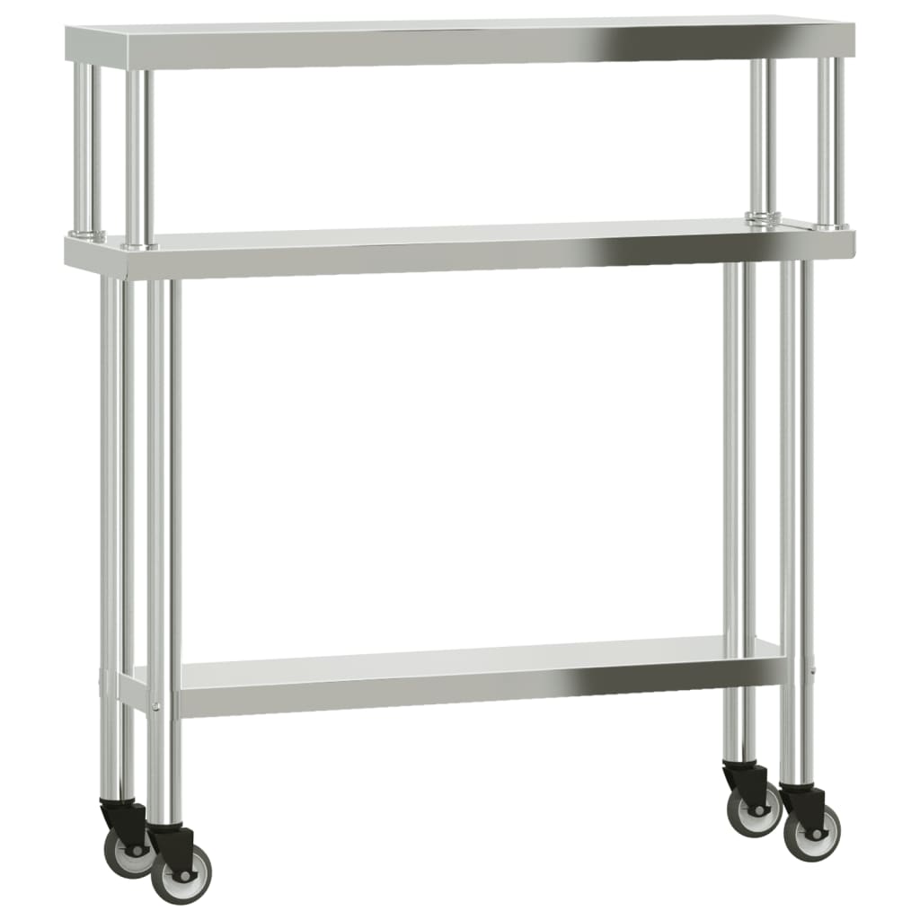 Vidaxx mesa de trabajo de cocina con estante superior 110x30x120 cm acero inoxidable