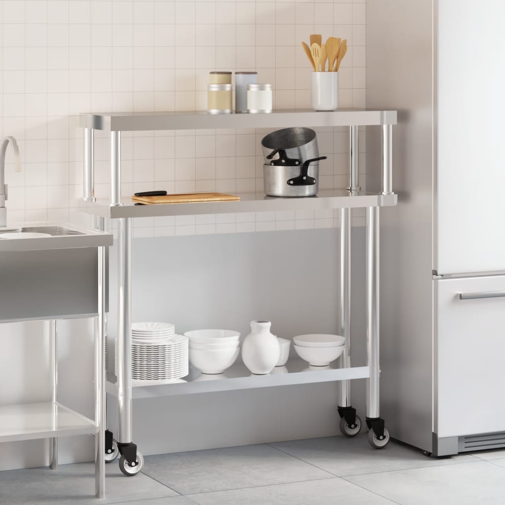 Vidaxx mesa de trabajo de cocina con estante superior 110x30x120 cm acero inoxidable