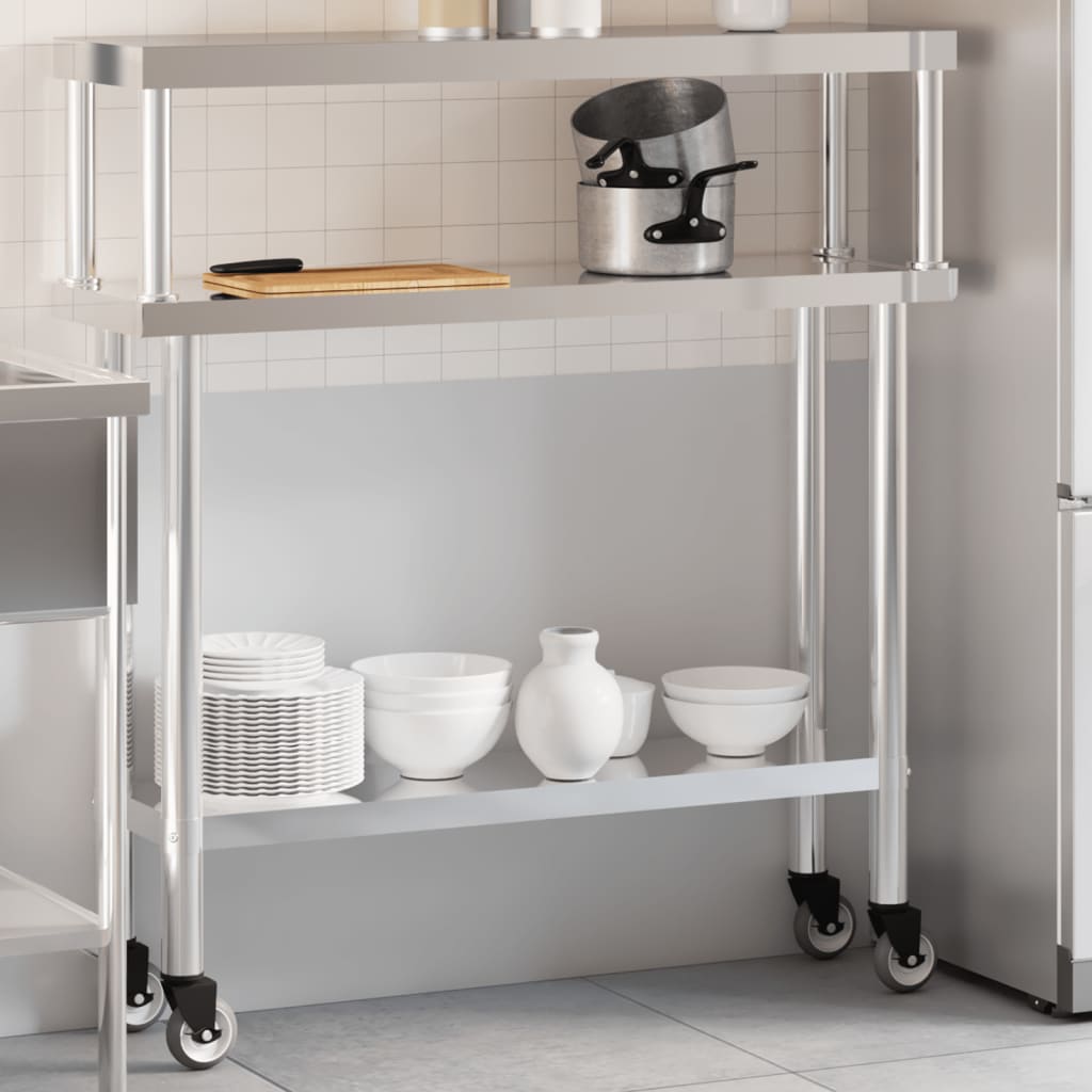 Tavolo da lavoro da cucina Vidaxx con ripiano superiore 110x30x120 cm in acciaio inossidabile