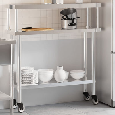 Vidaxx mesa de trabajo de cocina con estante superior 110x30x120 cm acero inoxidable