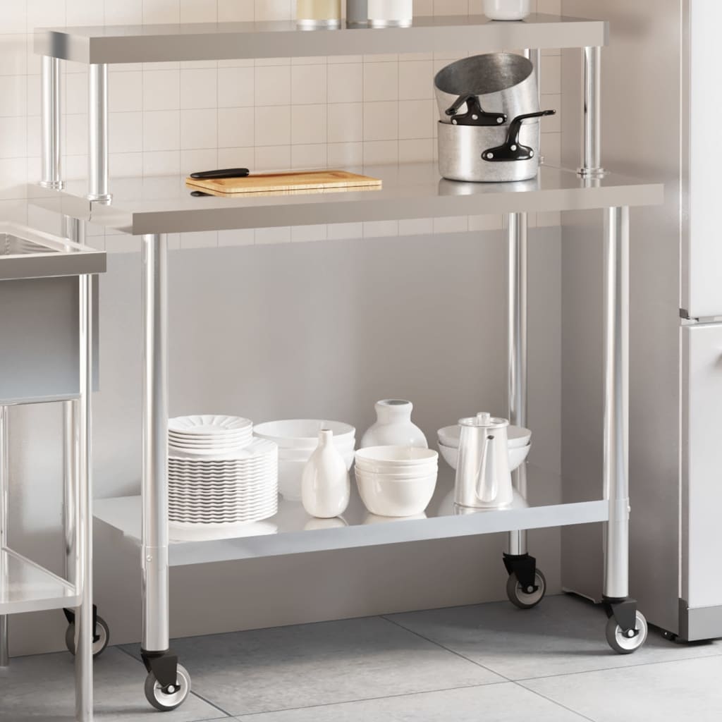 Tavolo da lavoro da cucina Vidaxx con ripiano superiore 110x55x120 cm in acciaio inossidabile