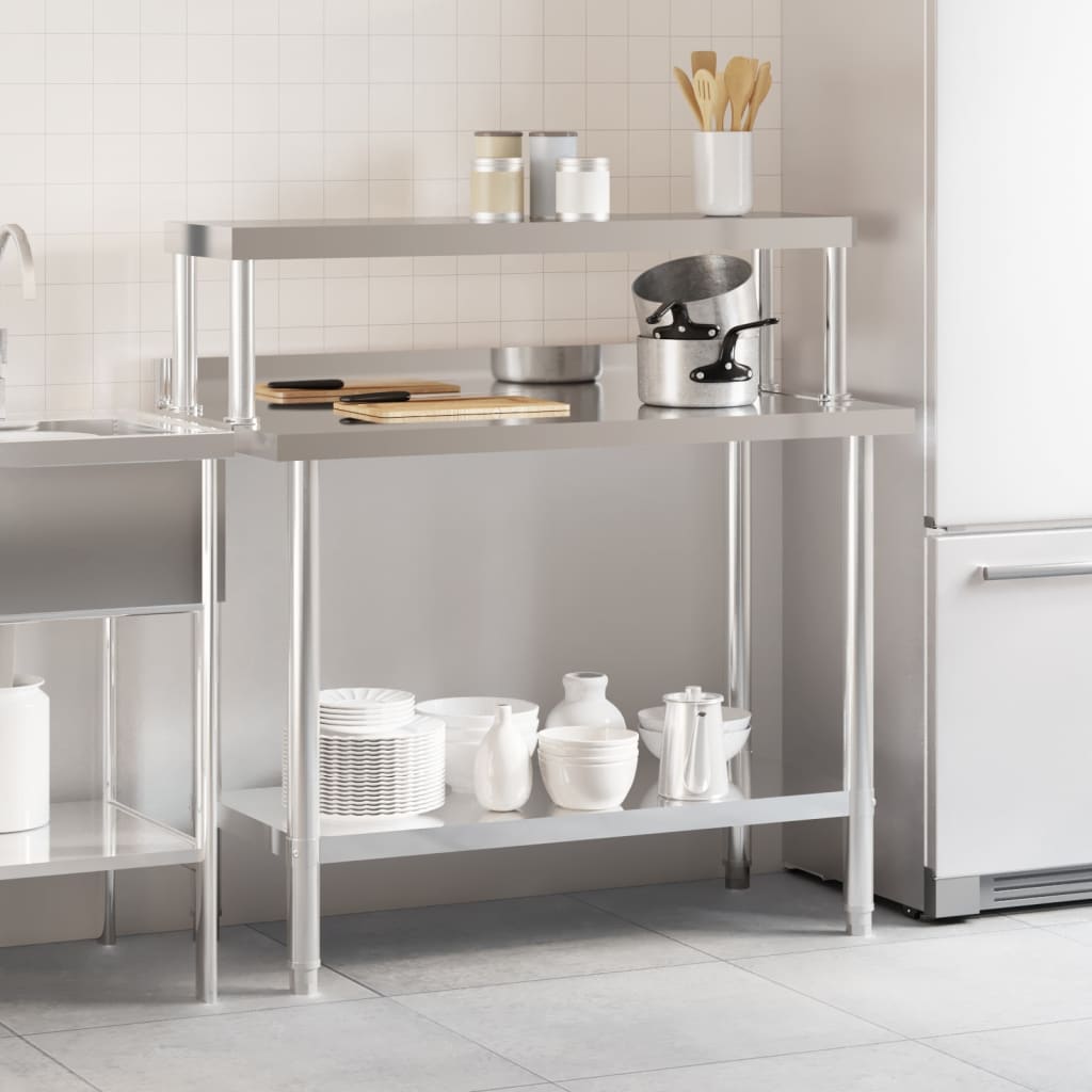 Vidaxx mesa de trabajo de cocina con estante superior 110x55x120 cm acero inoxidable