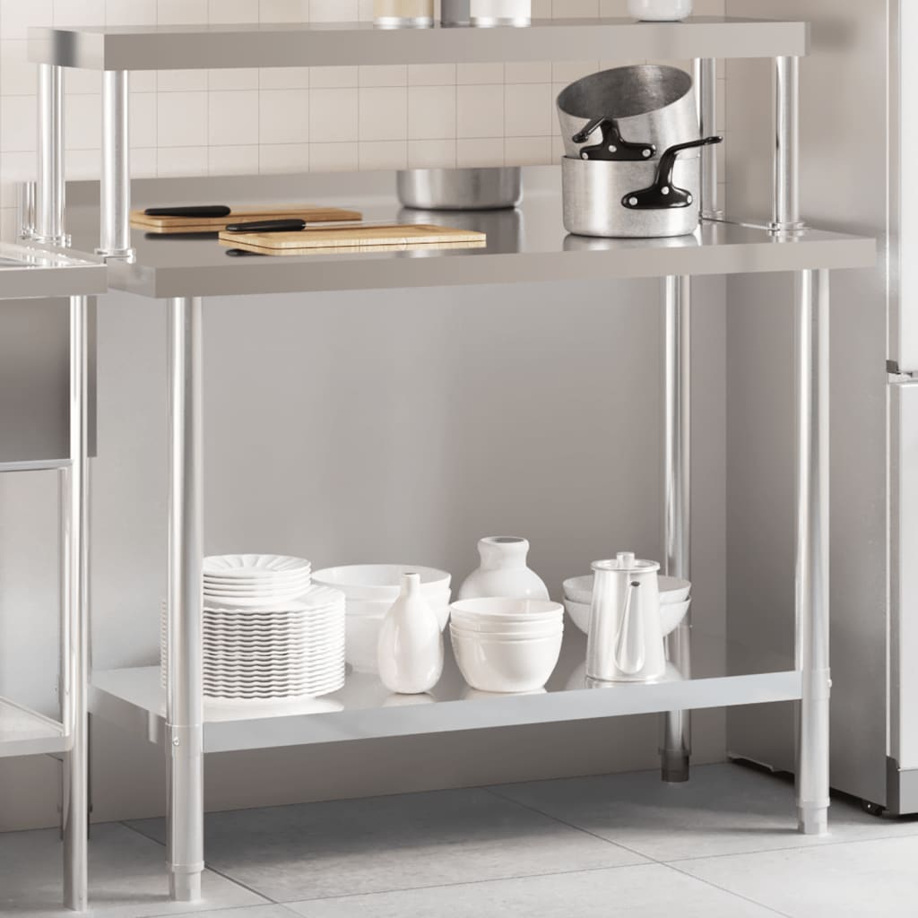 Vidaxx mesa de trabajo de cocina con estante superior 110x55x120 cm acero inoxidable