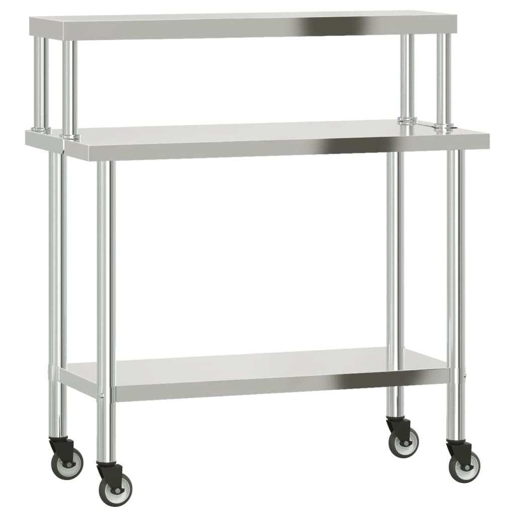 Vidaxx mesa de trabajo de cocina con estante superior 110x55x120 cm acero inoxidable