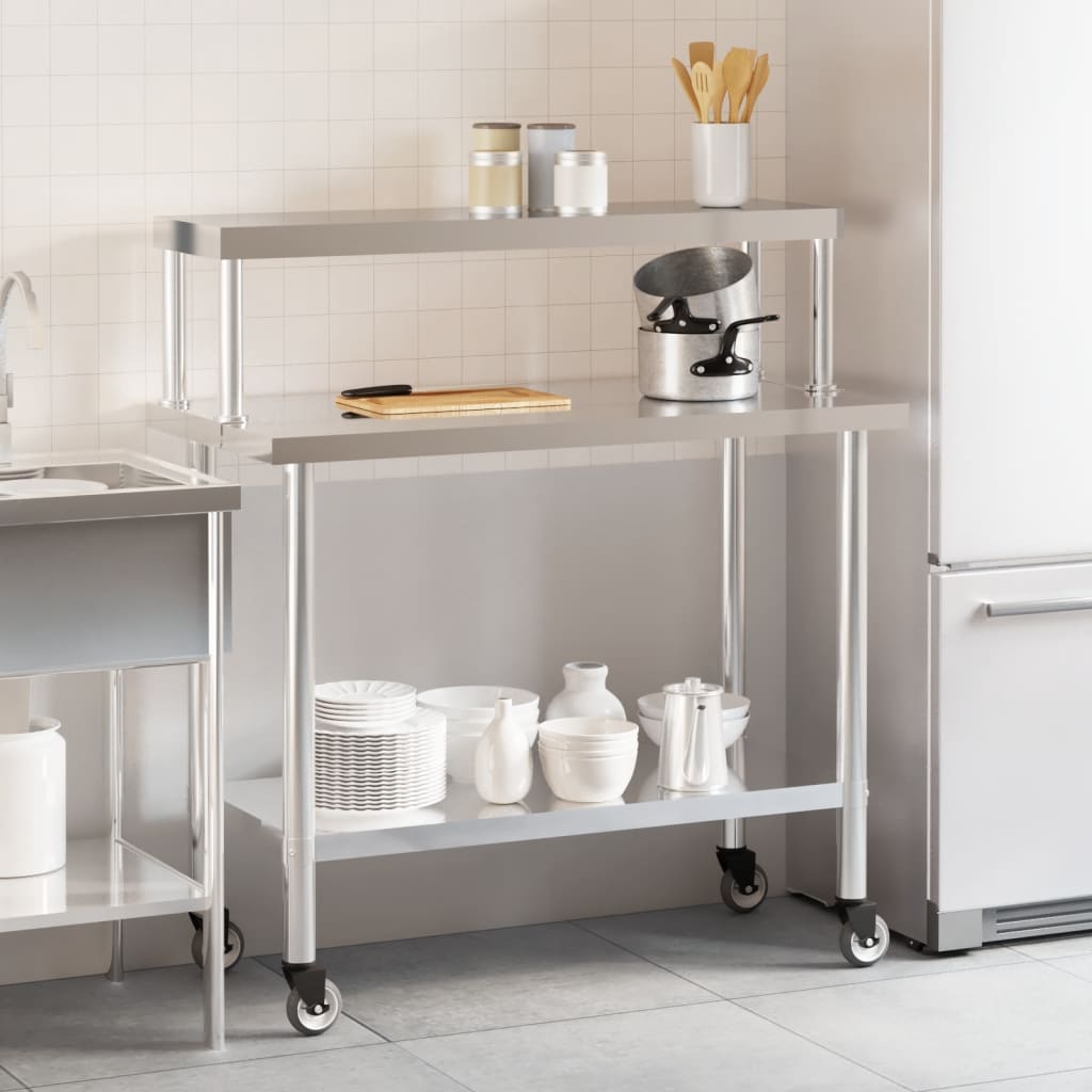 Vidaxx mesa de trabajo de cocina con estante superior 110x55x120 cm acero inoxidable