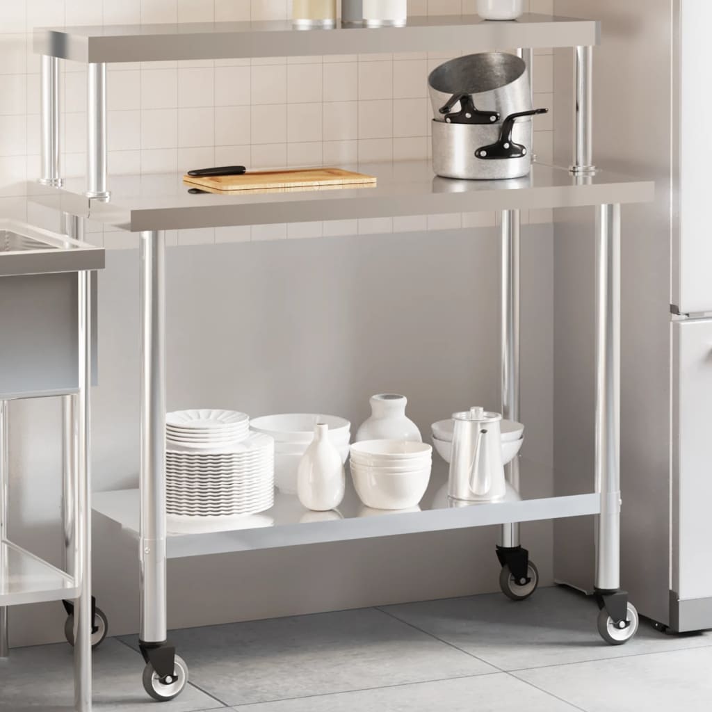 Vidaxx mesa de trabajo de cocina con estante superior 110x55x120 cm acero inoxidable