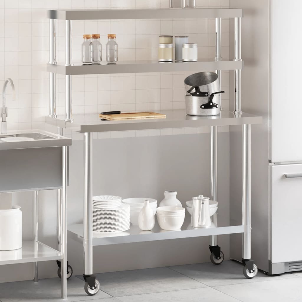 Tavolo da lavoro da cucina Vidaxx con ripiano superiore 110x55x150 cm in acciaio inossidabile