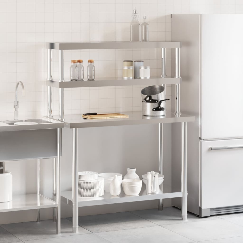 Vidaxx mesa de trabajo de cocina con estante superior 110x55x150 cm acero inoxidable