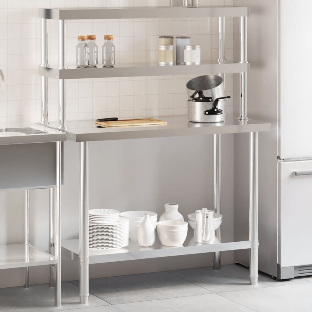 Vidaxx mesa de trabajo de cocina con estante superior 110x55x150 cm acero inoxidable