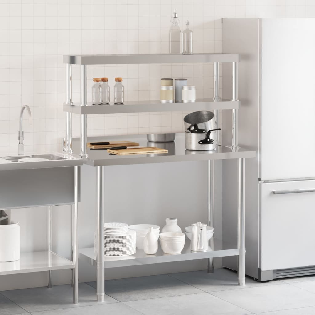 Vidaxx mesa de trabajo de cocina con estante superior 110x55x150 cm acero inoxidable