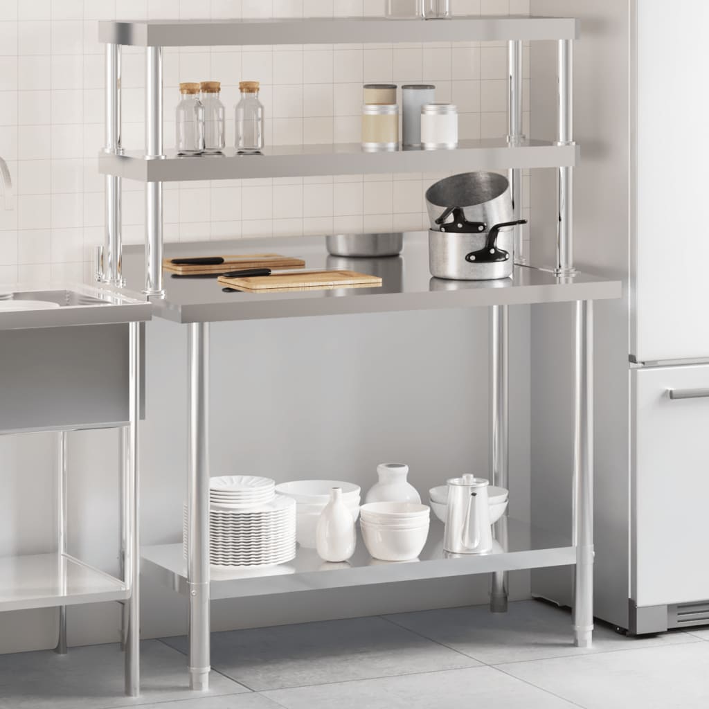 Vidaxx mesa de trabajo de cocina con estante superior 110x55x150 cm acero inoxidable