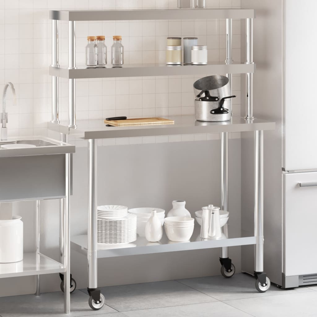 Vidaxx mesa de trabajo de cocina con estante superior 110x55x150 cm acero inoxidable