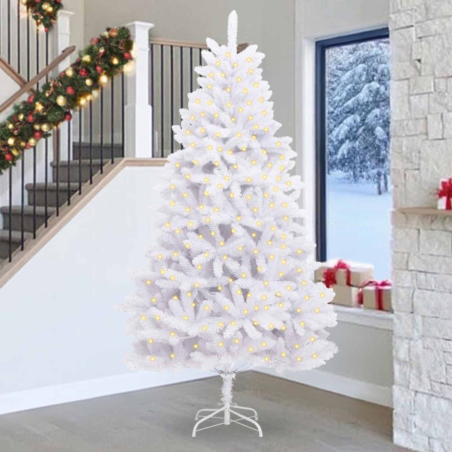 Vidaxl kunstkerstboom met 300 led wit 270 cm pvc en metaal