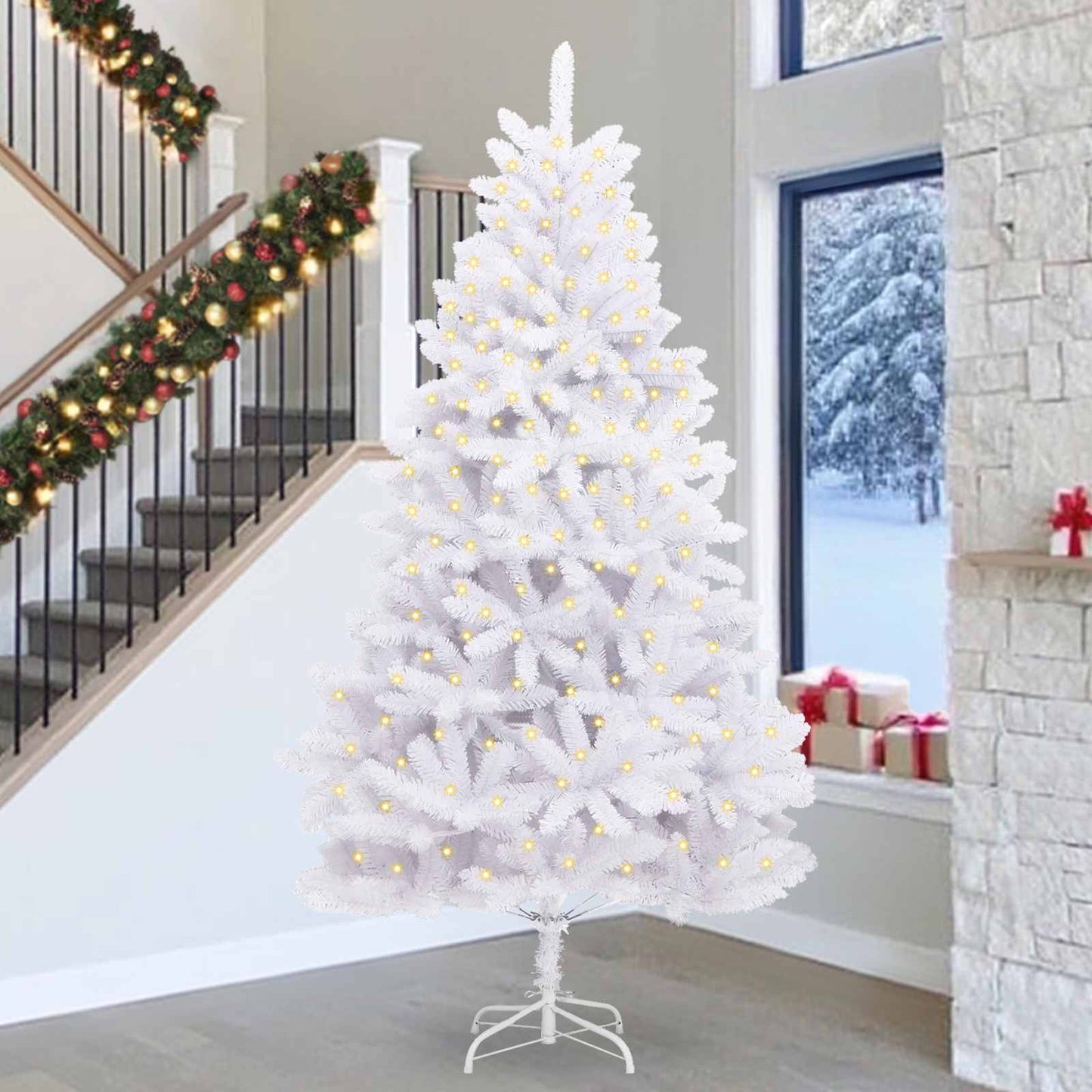 Albero di Natale artificiale VidaXL con 300 LED bianchi, PVC 300 cm e metallo