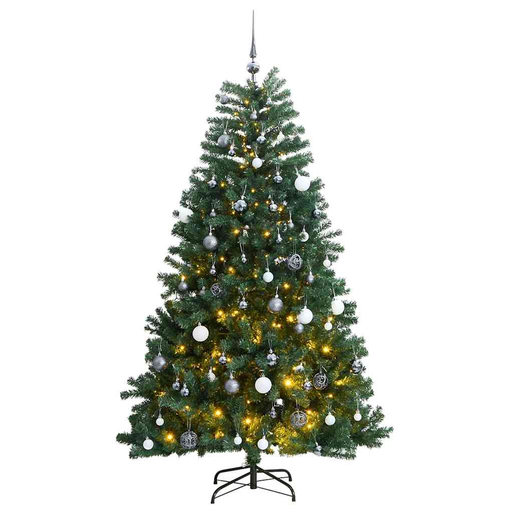 VidaXL Árbol de Navidad artificial con bisagras 300 LEDs y bolas navideñas 180 cm