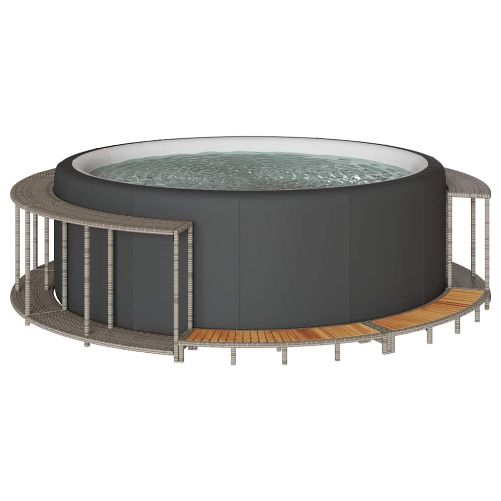 Espacio de almacenamiento reconvertido para jacuzzi VidaXL y escalón de madera polirratán gris