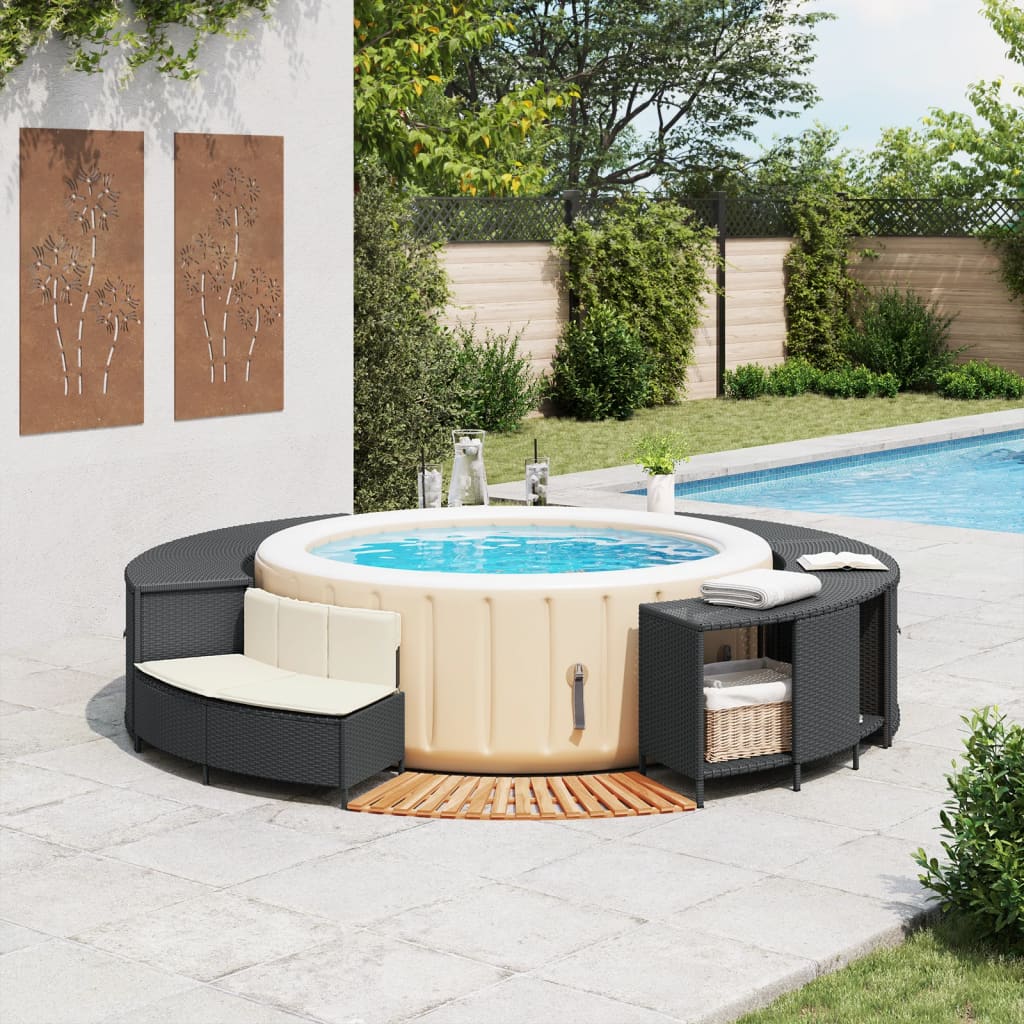 Marco para bañera de hidromasaje Vidaxx de ratán sintético y madera maciza de acacia negro