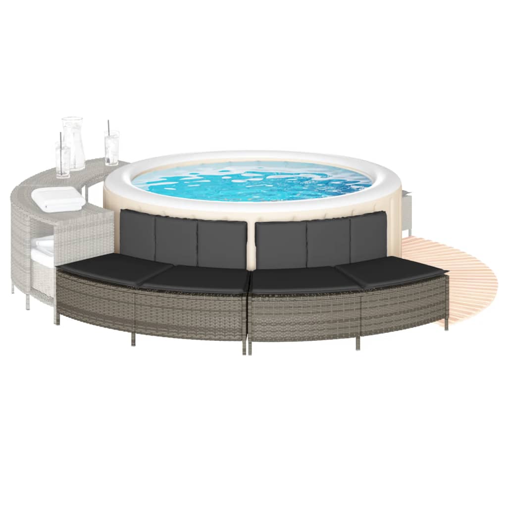 Vidaxl hottub-bankjes met kussens 2 st poly rattan grijs