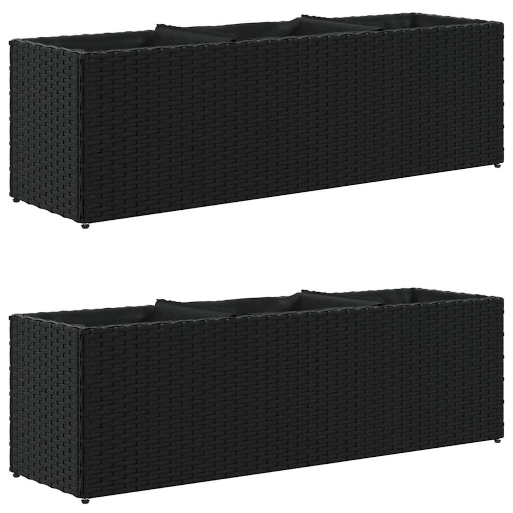 Fioriere Vidaxx con 3 vasi 2 pz 105x30x32 cm polyrattan nero