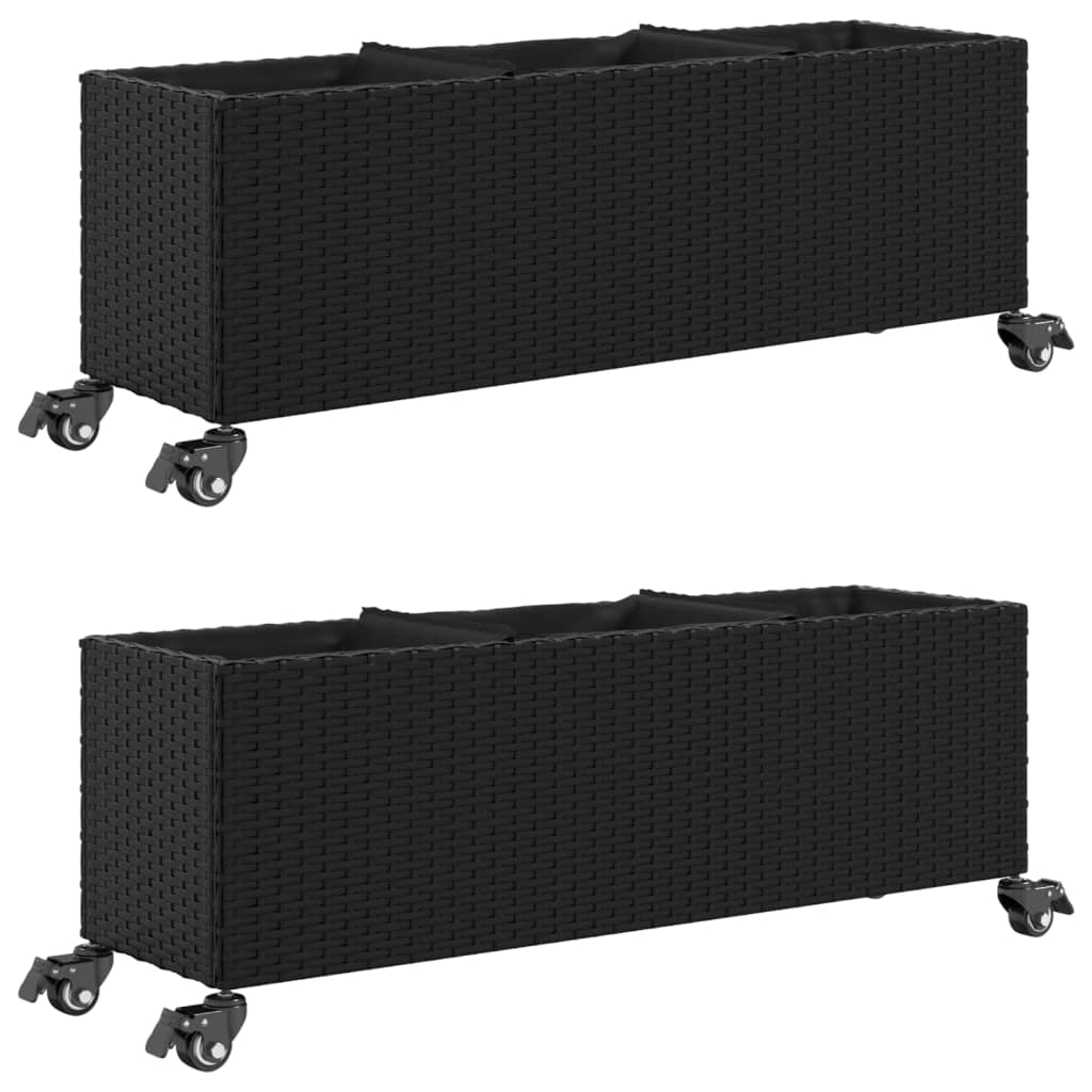 Fioriere Vidaxx con ruote 2 pezzi 107x32x38 cm polyrattan nero