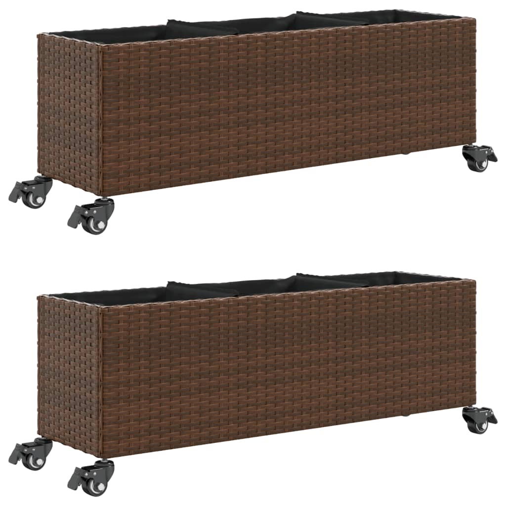 Vidaxx jardineras con ruedas 2 piezas 107x32x38 cm polirratán marrón