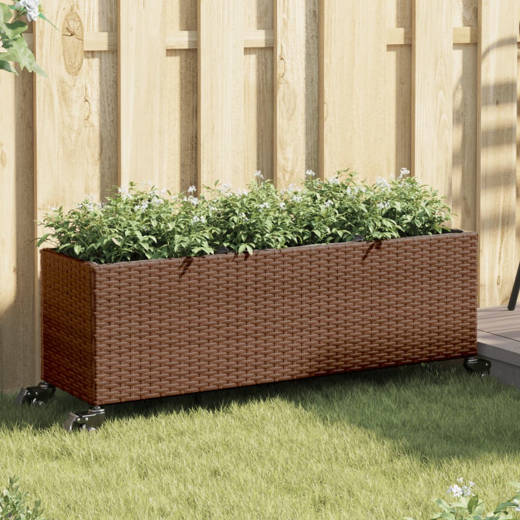Vidaxx jardineras con ruedas 2 piezas 107x32x38 cm polirratán marrón