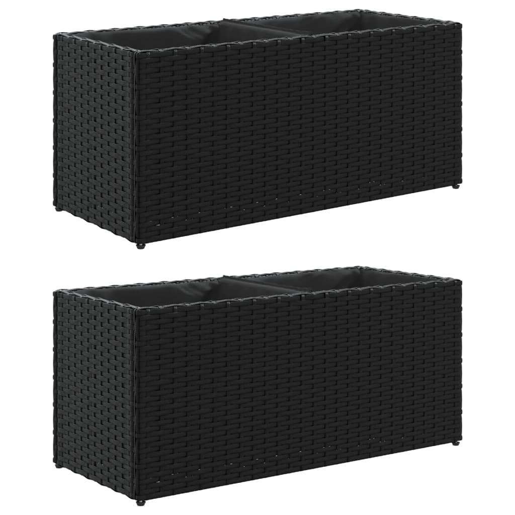 Vidaxx maceteros con 2 maceteros 2 piezas 72x30x32 cm polirratán negro