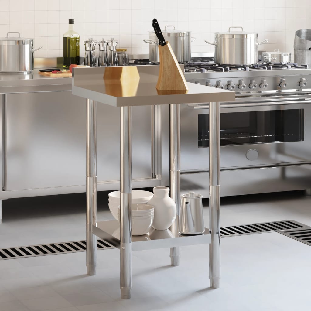Mesa de trabajo de cocina Vidaxl con pantalla de salpicaduras 55x55x93 cm de acero inoxidable