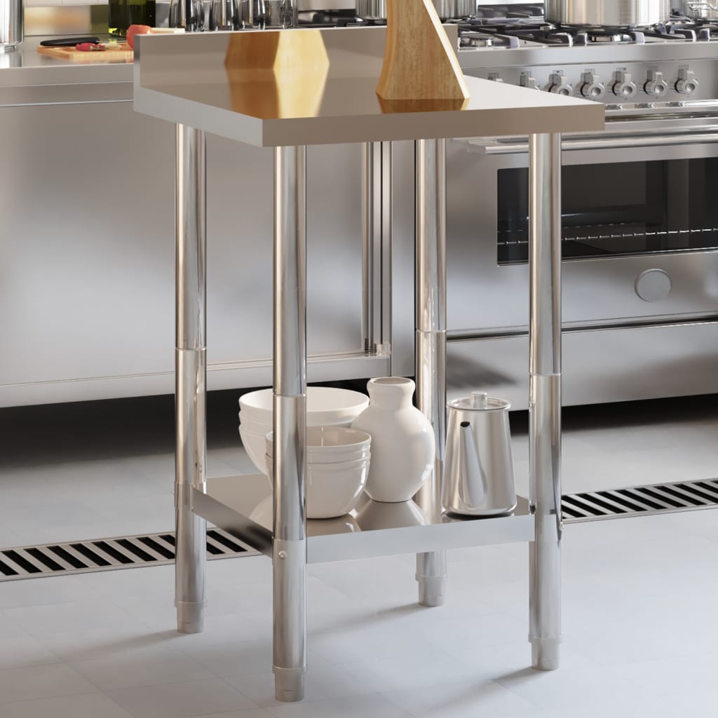 Mesa de trabajo de cocina Vidaxl con pantalla de salpicaduras 55x55x93 cm de acero inoxidable