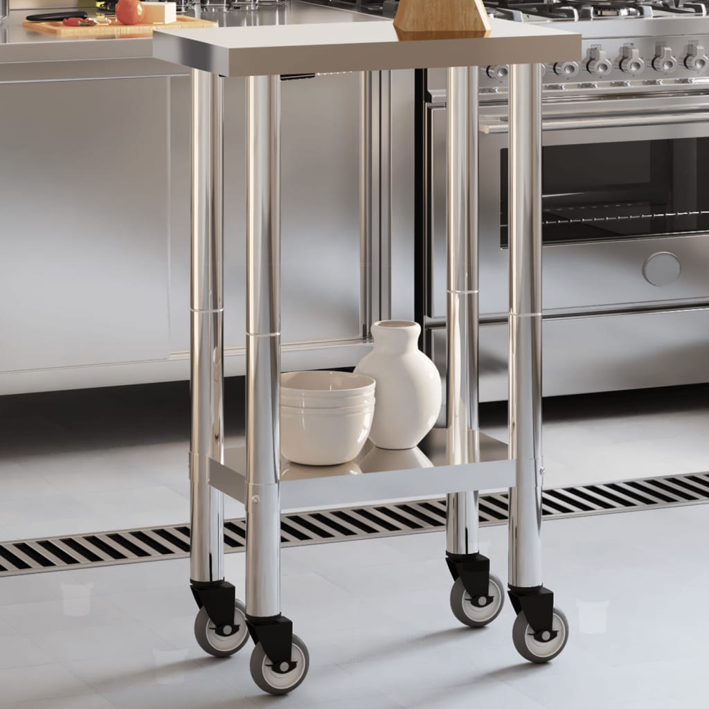 Mesa de trabajo de cocina Vidaxl con ruedas 55x30x85 cm de acero inoxidable