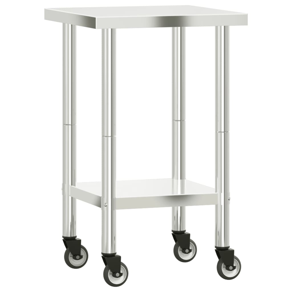 Mesa de trabajo de cocina Vidaxl con ruedas 55x55x85 cm de acero inoxidable
