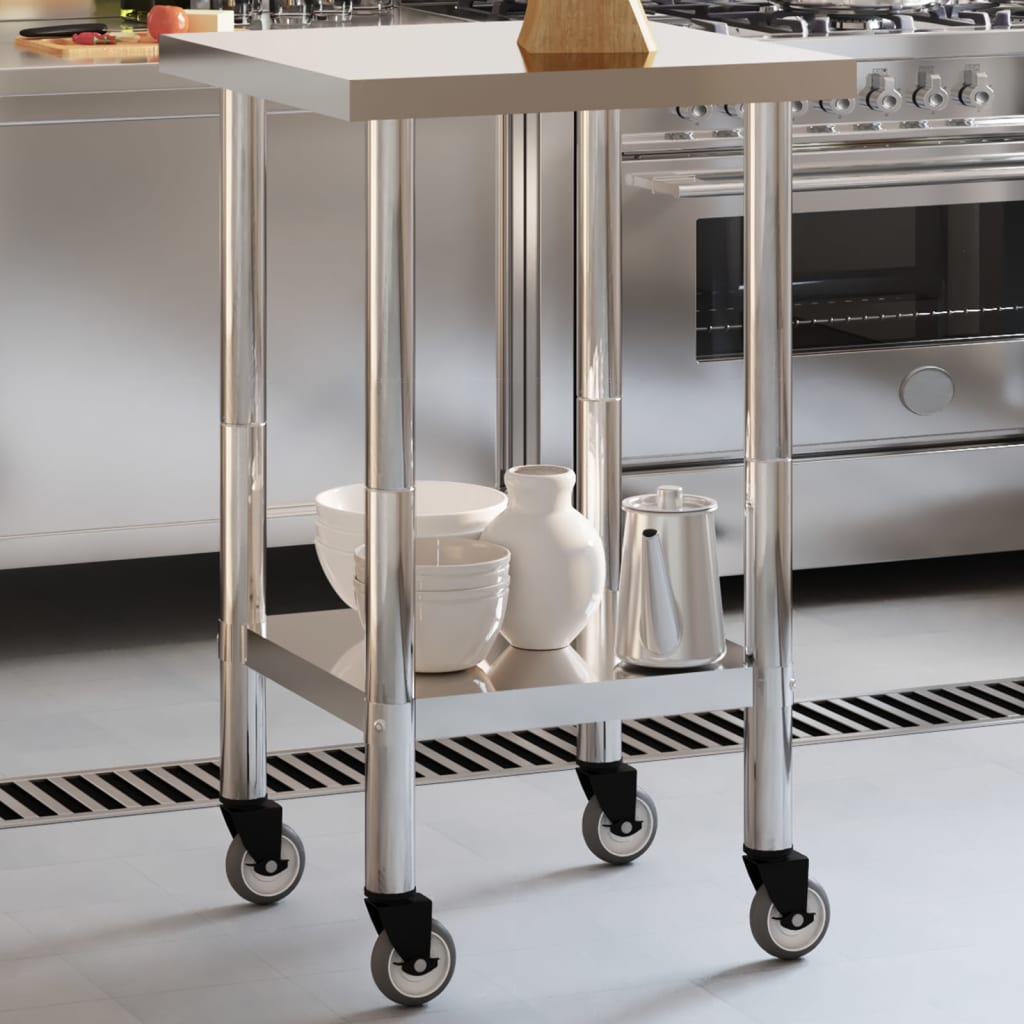Mesa de trabajo de cocina Vidaxl con ruedas 55x55x85 cm de acero inoxidable
