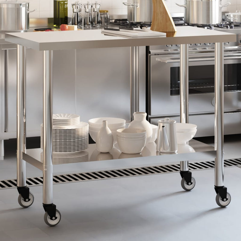 Mesa de trabajo de cocina Vidaxl con ruedas 110x55x85 cm de acero inoxidable