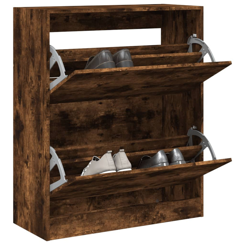 Gabinete de zapatos Vidaxl 80x34x96.5 cm de madera procesada de roble ahumado