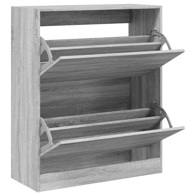 Gabinete de zapatos Vidaxl 80x34x96.5 cm Corte de madera cortada de roble gris color