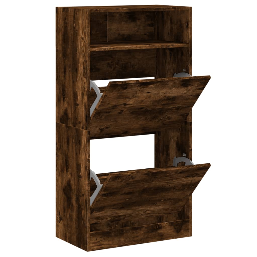 Gabinete de zapatos Vidaxl 60x34x116 CM Madera de madera propiedad de roble ahumado