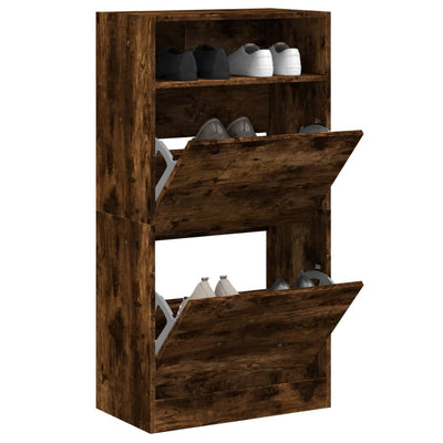 Gabinete de zapatos Vidaxl 60x34x116 CM Madera de madera propiedad de roble ahumado