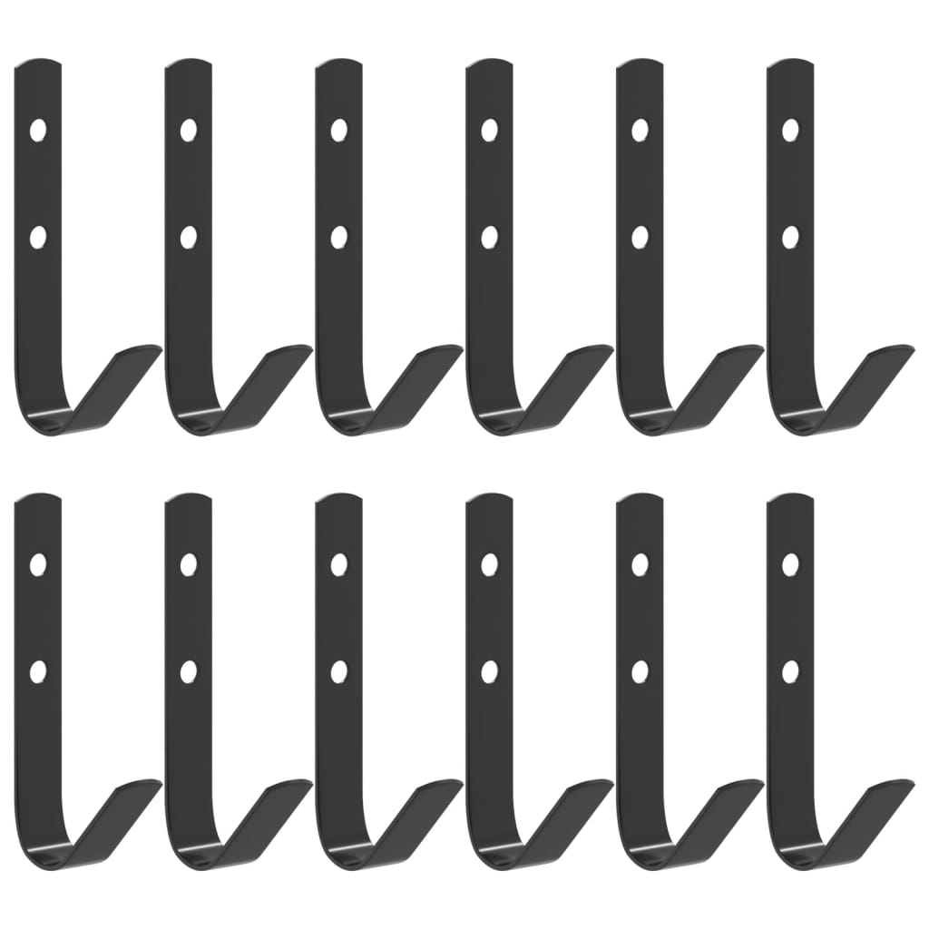 Ganci da parete VidaXL 12 pezzi a forma di J in acciaio nero
