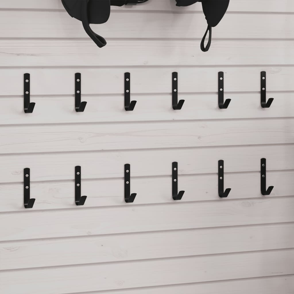 Ganci da parete VidaXL 12 pezzi a forma di J in acciaio nero