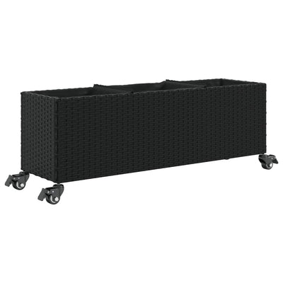 Fioriera Vidaxx con ruote 3 vasi 107x32x38 cm polyrattan nero