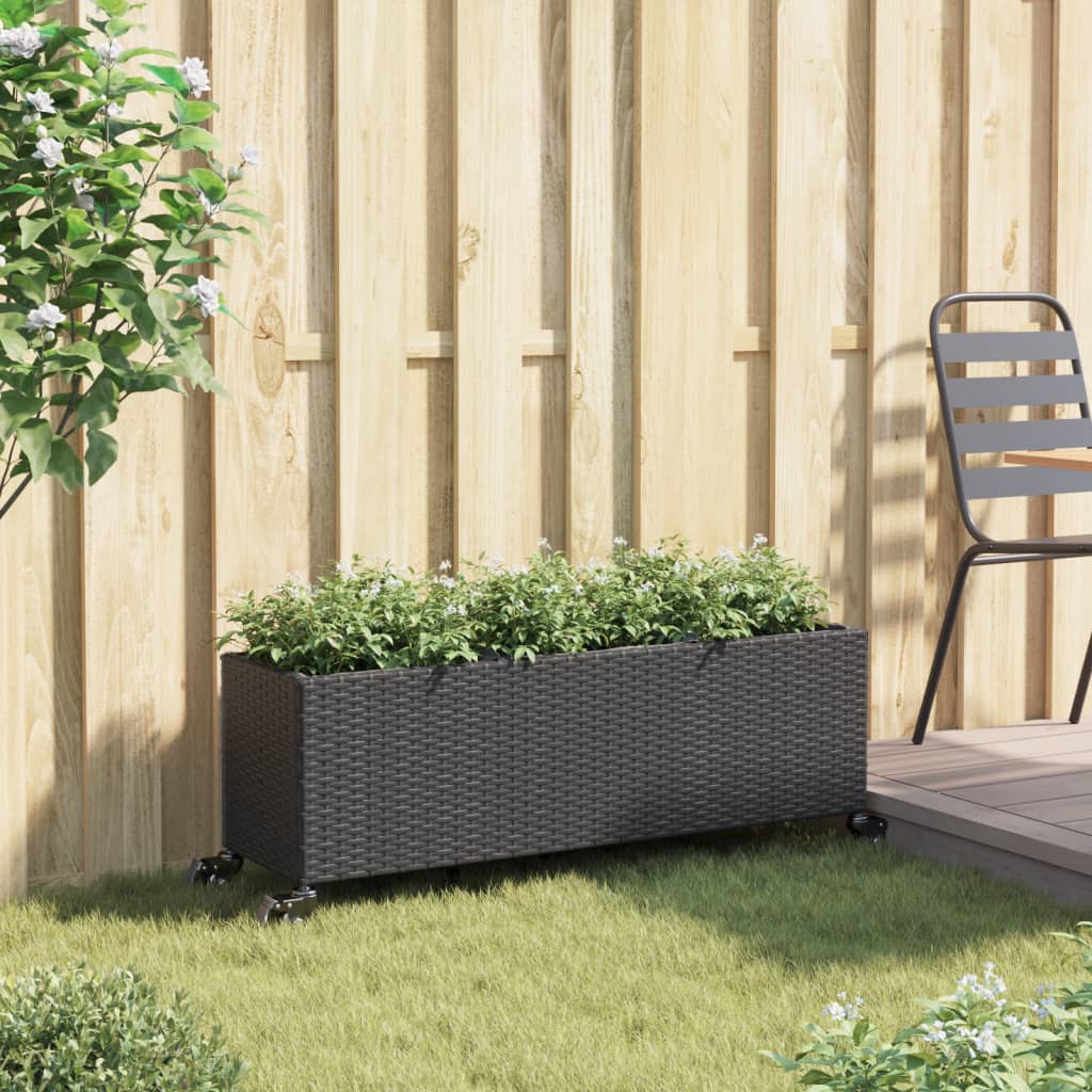Fioriera Vidaxx con ruote 3 vasi 107x32x38 cm polyrattan nero