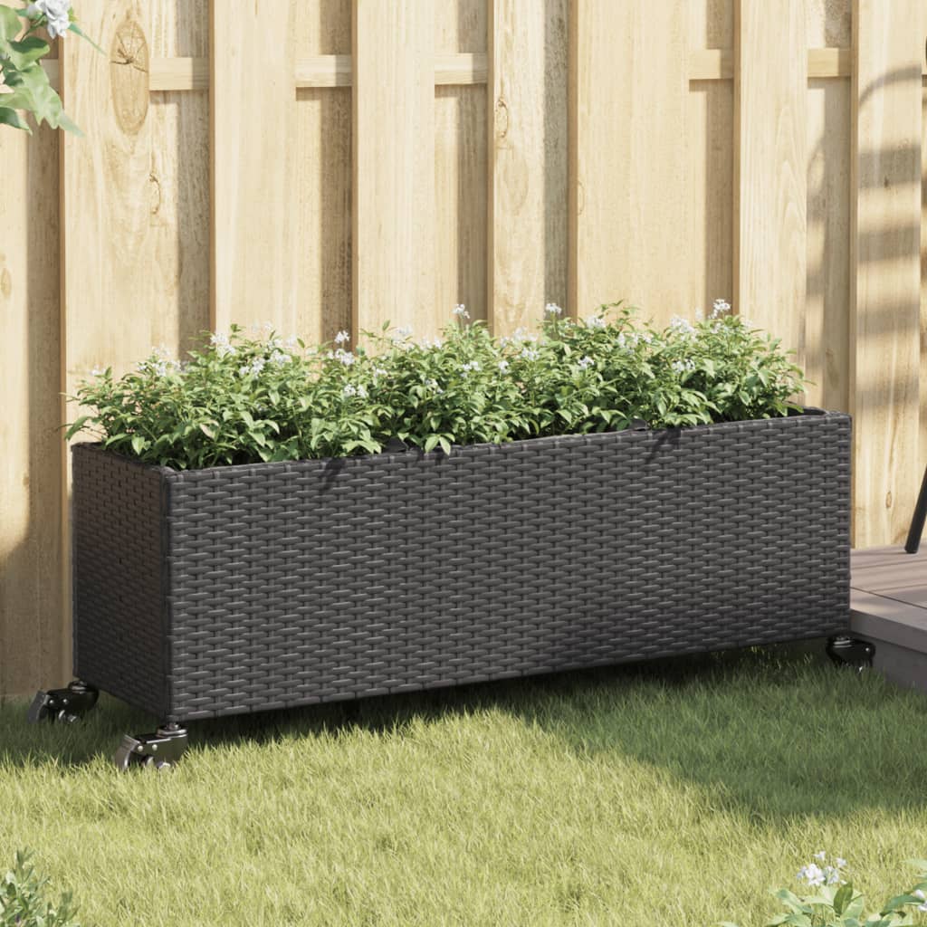 Fioriera Vidaxx con ruote 3 vasi 107x32x38 cm polyrattan nero