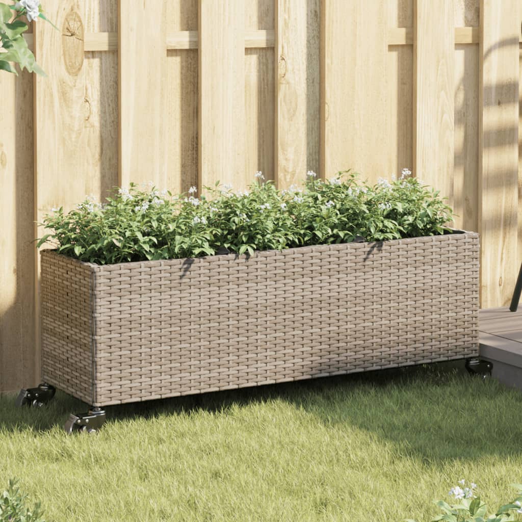 Fioriera Vidaxx con ruote 3 vasi 107x32x38 cm polyrattan grigio