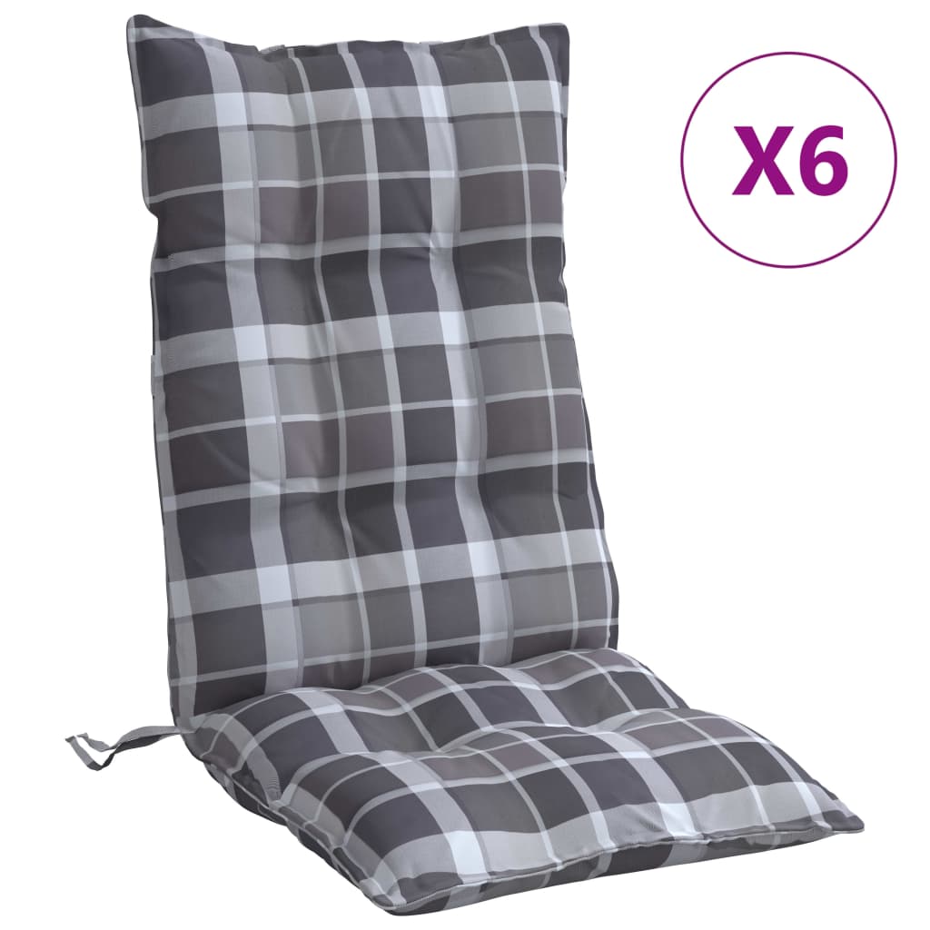 Cojines de silla Vidaxl 6 st de alto patrón de diamante de diamante oxford de tela gris