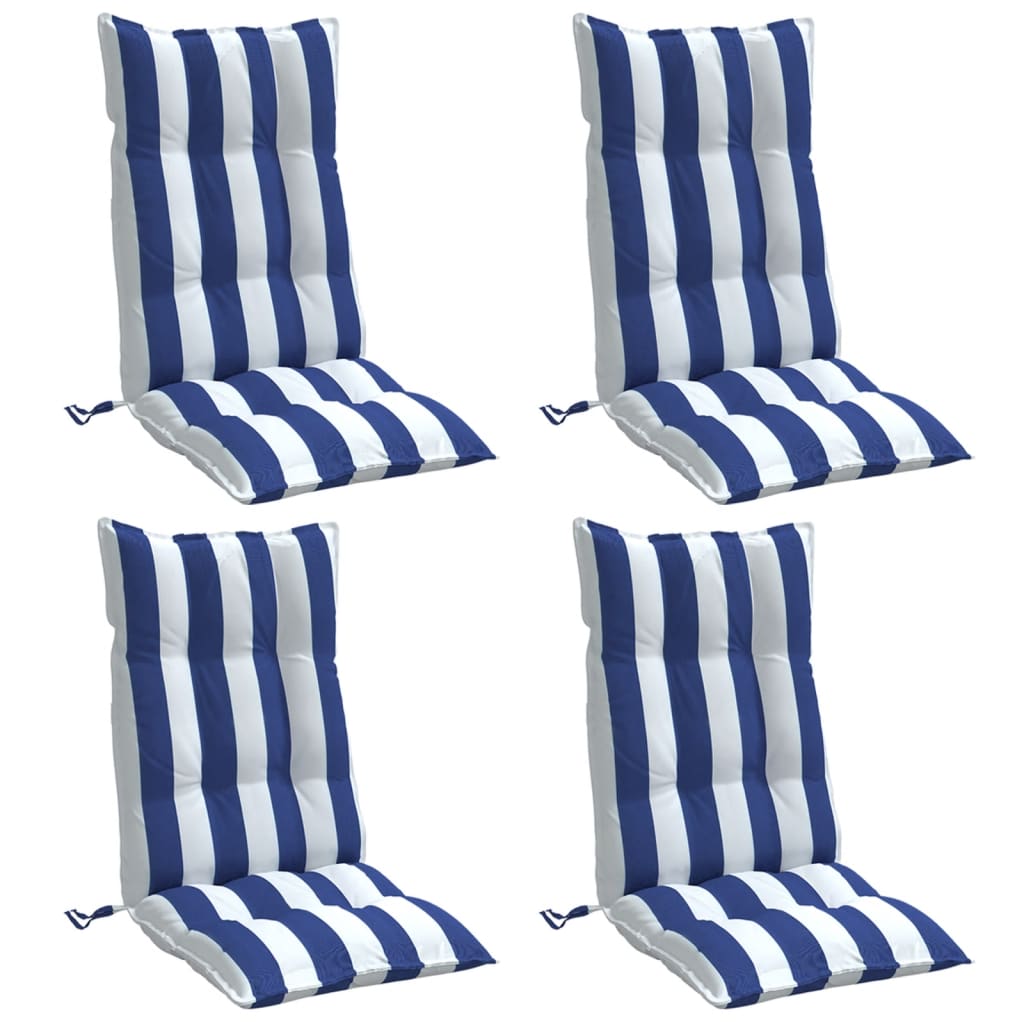 Cuscini da sedia Vidaxl 4 St Tessuto Oxford a strisce posteriori alta e blu